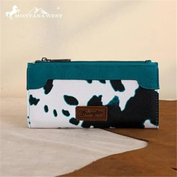 Wrangler Women's Cow Print Bifold Wallet - Vegan Leather With ID Window & Multiple Card Slots (WG133-W002BR)